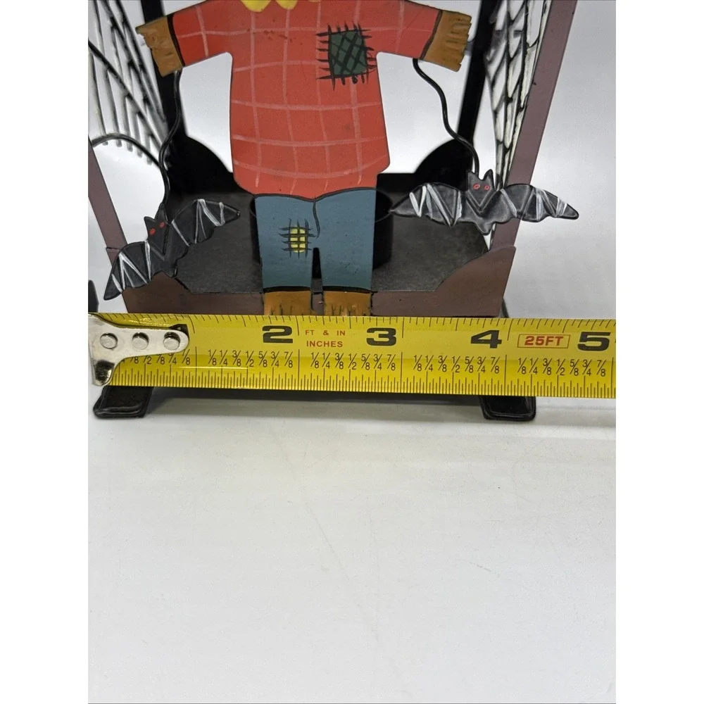 2- Halloween Lantern Tealight Candle Holder Scarecrow & Bats Hollow‎ Metal Cage